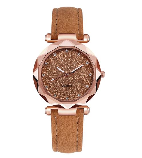 Vrouwen horloge "lederen polsband met glinsterd horloge"