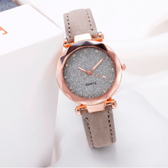 Vrouwen horloge "lederen polsband met glinsterd horloge"