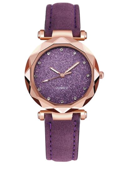 Vrouwen horloge "lederen polsband met glinsterd horloge"