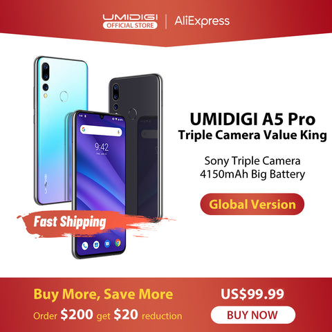 Globale Versie UMIDIGI A5 PRO Android 9.0 Octa Core 6.3' FHD+ Waterdrop 16MP Triple Camera 4150mAh 4GB RAM 4G Celular Smartphone