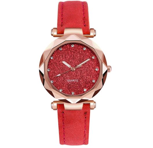 Vrouwen horloge "lederen polsband met glinsterd horloge"