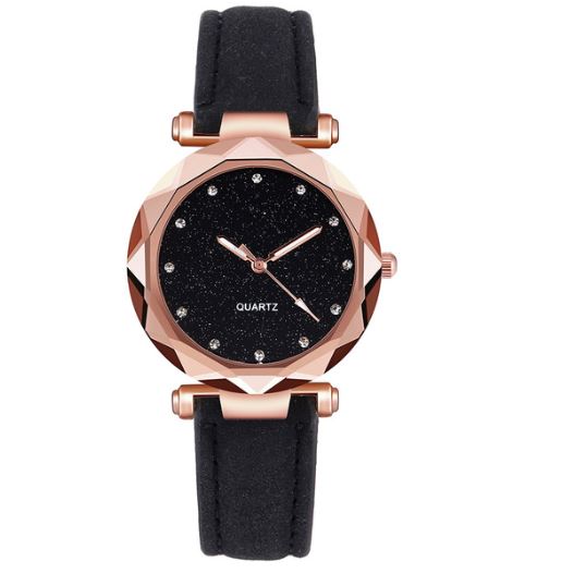 Vrouwen horloge "lederen polsband met glinsterd horloge"